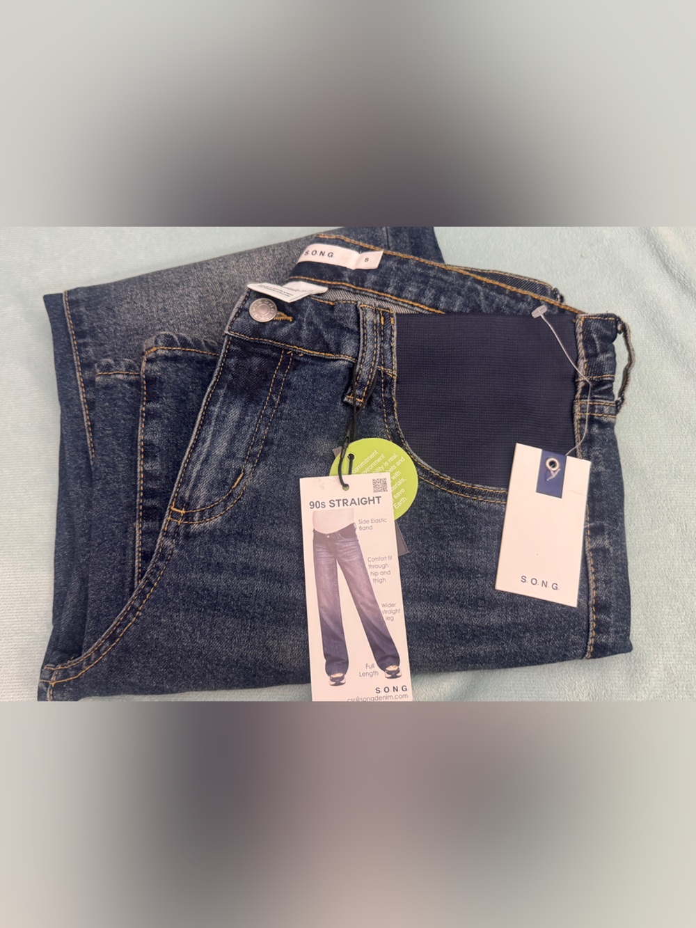 SONG 90s Straight Leg Women's Jeans in Dark Blue size S MATERNITY